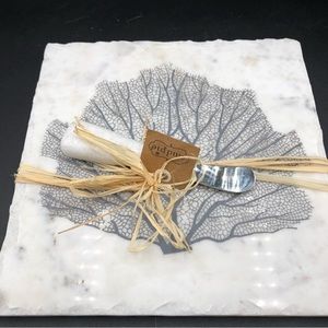 9” x 9” Marble Serving Board Marble Handle Cheese Knife Mud Pie. NWT